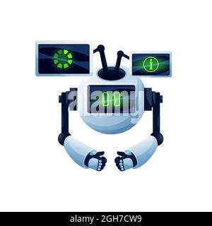 Chatbot Helfer isolierter Roboter mit Chat-Dashboards realistisches Symbol. Vektorroboter mit digitalen Bildschirmen Dashboards mit Datengrafiken, Kundendienst Stock Vektor