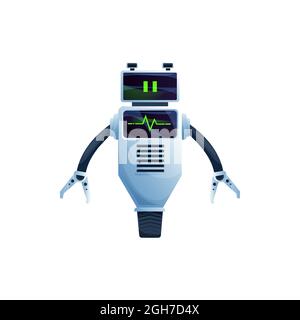 Roboter mit zwei Greifern an den Händen, bewegen sich auf einem Rad isoliert futuristischen Charakter. Vector freundliche bot, moderne Kinder Spielzeug, Lader ai Maschinenhelfer. Singen Stock Vektor