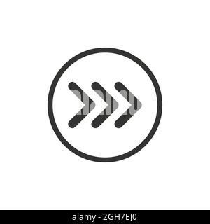 Schwarze Vektor-Chevron-Pfeile zeigen nach rechts im Kreis, drei Pfeile in Reihe. Straßenschild für Abbiegung. Stock Vektorgrafik isoliert auf weißem Hintergrund. Stock Vektor