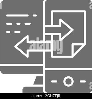 Gerätedatenübertragung, graues Symbol für Dateisynchronisierung. Stock Vektor