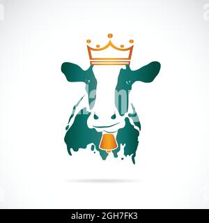 Vektorbild der Kuh mit einer Krone auf weißem Hintergrund. Leicht editierbare Vektorgrafik mit Ebenen. Nutztiere. Stock Vektor