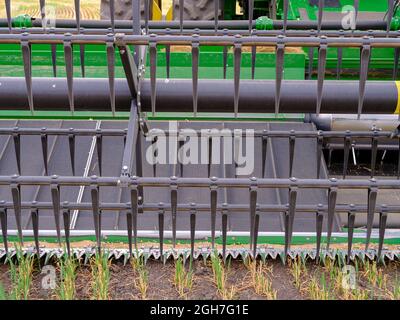 Detail der Sicheln auf dem Mähdrescher Stockfoto