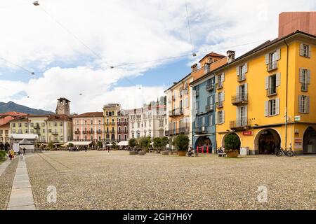 Schweiz, Locarno, 31. August 20. Die piazza grande im Zentrum von Locarno Stockfoto