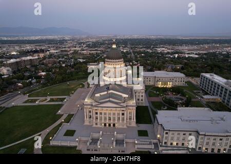 Eine Luftaufnahme des Utah State Capitol Gebäudes, Sonntag, 5. September 2021, in Salt Lake City. Stockfoto