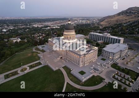 Eine Luftaufnahme des Utah State Capitol Gebäudes, Sonntag, 5. September 2021, in Salt Lake City. Stockfoto