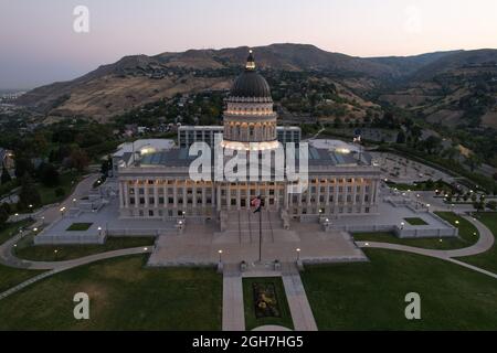 Eine Luftaufnahme des Utah State Capitol Gebäudes, Sonntag, 5. September 2021, in Salt Lake City. Stockfoto