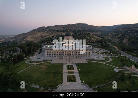 Eine Luftaufnahme des Utah State Capitol Gebäudes, Sonntag, 5. September 2021, in Salt Lake City. Stockfoto