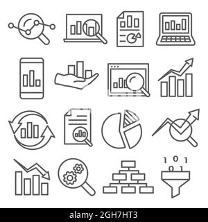 Liniensymbole für Datenanalysen auf weißem Hintergrund Stock Vektor