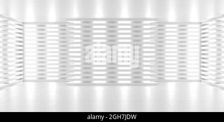 Einfacher leerer weißer Bühnenhintergrund. weißes 3d-Neonlicht. 3d-Illustration Stockfoto