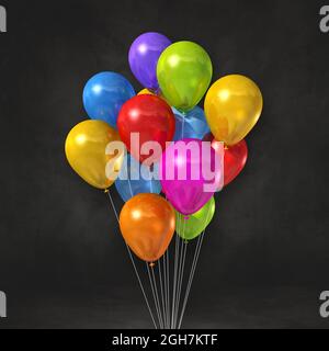 Bunte Luftballons Haufen auf einer schwarzen Wand Hintergrund. Rendering von 3D-Illustrationen Stockfoto