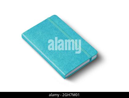 Aqua Blau geschlossen Notebook mockup isoliert auf weißem Stockfoto