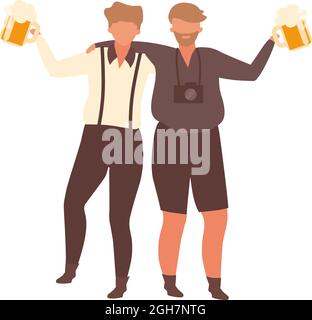 Touristen, die am Oktoberfest teilnehmen, sind halbflache Farbvektorfiguren Stock Vektor