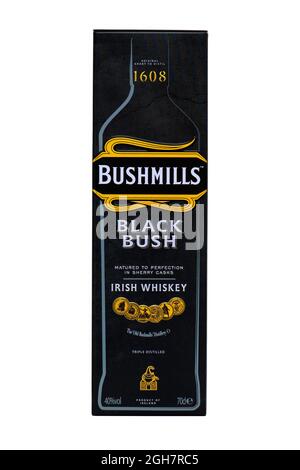 Schachtel mit IRISCHEM Whiskey AUS SINGLE Malt-WHISKEY VON BUSHMILLS Stockfoto