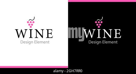 Logo für Restaurant, alkoholische Illustration. Rosa Trauben über dem Wort Wein. Stock Vektor