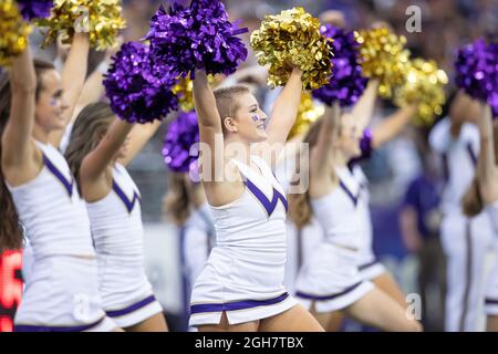 Die Cheerleader der Washington Huskies, die während des dritten Quartals eines NCAA-College-Fußballspiels zwischen den Washington Huskies und t Stockfoto