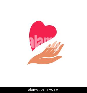 „Heart in Hand“-Logo. Symboldarstellung für Gesundheit, Wohltätigkeit Stock Vektor