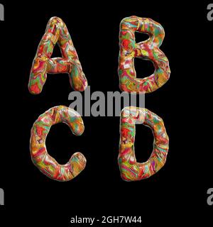 3D-Rendering von Ölfarbe multicolor splotchy Alphabet - Buchstaben A-D Stockfoto
