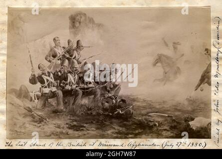 „The Last Stand of the British at Maiwand, Afghanistan, 27 July 1880“ von John Elder Moltray. Dies war eine der Hauptschlachten des zweiten Anglo-Afghan-Krieges. Unter der Führung von Ayub Khan besiegten die Afghanen eine kleinere Streitmacht von zwei Brigaden britischer und indischer Truppen unter Brigadier-General George Burrows Stockfoto