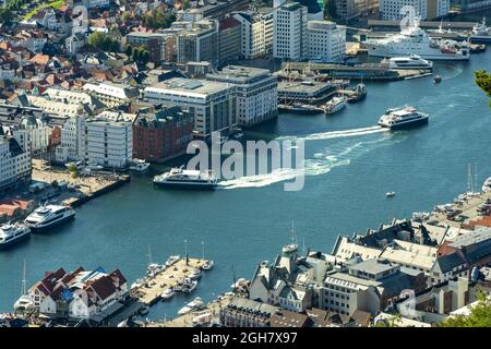 Bergen, Norwegen, Europa aus der Vogelperspektive Stockfoto