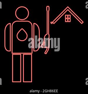 Neon Power Washing und Rinne Reinigung rot Farbe Vektor Illustration flache Stil Licht Bild Stock Vektor