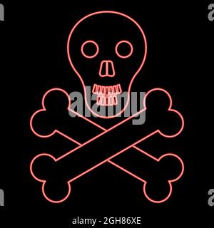 Neon Schädel und Knochen rot Farbe Vektor Illustration flachen Stil Licht Bild Stock Vektor