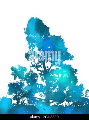 Blaues Baumobjekt. Kiefernbaum Silhouette. Vektorgrafik Stock Vektor