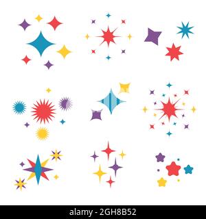 Flache funkelnde Sterne Set Vektor Illustration. Stock Vektor