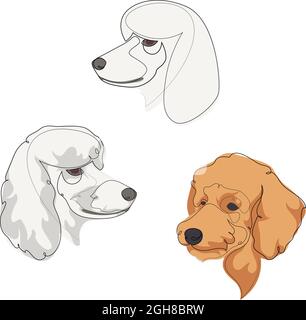 Kontinuierliche Linie Pudel Zeichnung. Einzeilige minimal Stil Pudel Hund Vektor-Illustration. Hochformat. Set aus drei. Stock Vektor