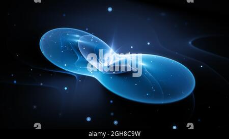 Blau glühender Qubit, Quantenbit, Quantencomputing und Verschlüsselung, computergenerierter abstrakter Hintergrund, 3D-Rendering Stockfoto