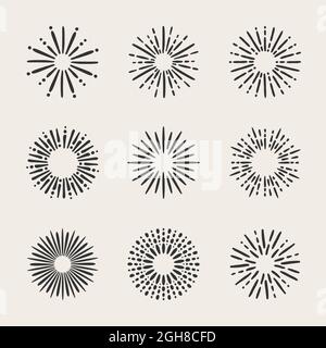 Handgezeichnete Sonnenausbrüche Set Vektorgrafik. Stock Vektor
