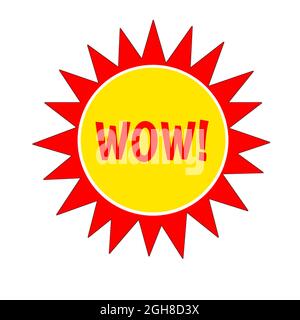 WOW Message 3d Speech Red Star Label. Aufkleber oder Symbolgrafik in roten Buchstaben Stockfoto