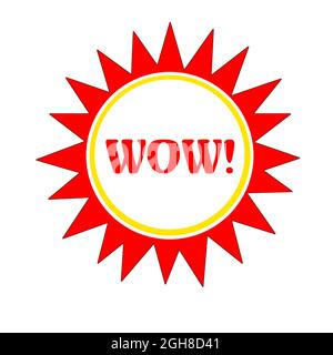 WOW Message 3d Speech Red Star Label. Aufkleber oder Symbolgrafik in weißen Buchstaben Stockfoto