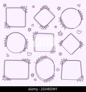 Handgezeichnete Doodle Frames Set Vektorgrafik. Stock Vektor