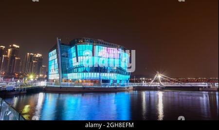 Seoul, Südkorea - 16.September 2016. Sevit Sebitseom (einige) bei Nacht beleuchtet auf künstliche schwimmende Inseln in Seoul, Südkorea. Stockfoto