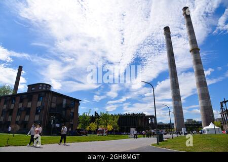 Peking, China. September 2021. Besucher der China International Fair for Trade in Services (CIFTIS) 2021 im Shougang Park in Peking, der Hauptstadt Chinas, am 6. September 2021. Quelle: Xu Qin/Xinhua/Alamy Live News Stockfoto