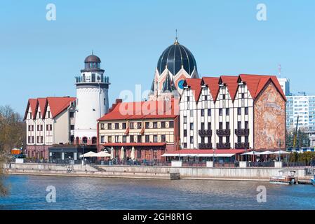 IN DER REGION UM DIE Stadt IST DAS GEBIET DER Fischerdörfer, der zentrale Teil von der Stadt in der Stadt und der Stadt Koenigsberg, am 17. April zu besichtigen. 2019 in Russland Stockfoto