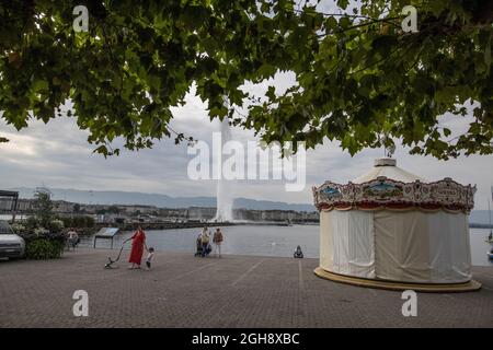 Genf in der Schweiz, an der Südspitze des ausgedehnten Lac Léman (Genfersee), Stockfoto