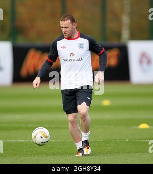Der englische Wayne Rooney während der Trainingseinheit in London Colney, St. Albans, am 04. Oktober 2011. Stockfoto