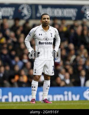 Tottenhams Aaron Lennon beim Barclays Premier League Fußballspiel zwischen Tottenham Hotspur und Newcastle United am 09. Februar 2013 in der White Hart Lane in London, Großbritannien. Stockfoto