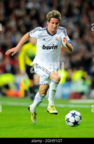 Fabio Coentrao von Real Madrid während der UEFA Champions League First Knockout Runde von 16, 1. Beinspiel zwischen Real Madrid und Manchester Utd im Santiago Bernabeu Stadion in Madrid, Spanien am 13. Februar 2013 Stockfoto