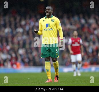 Sebastien Bassong von Norwich in Aktion während des Barclays Premier League-Spiels zwischen Arsenal und Norwich im Emirates Stadium, London, am 13. April 2013. Stockfoto