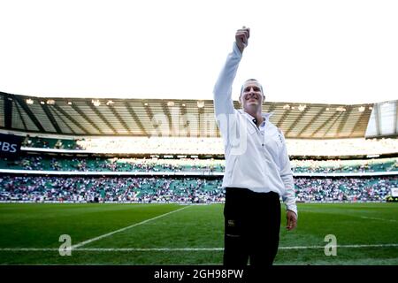 Cheftrainer Stuart Lancaster beim RBS 6 Nations-Spiel zwischen England und Wales im Twickenham Stadium in London am 9. März 2014. Bild: Charlie Forgham-Bailey Stockfoto