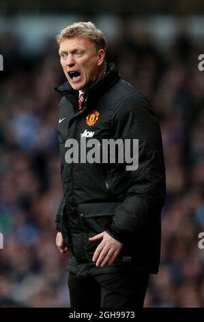 David Moyes, Manager von Manchester United, während des Spiels der Barclays Premier League zwischen West Ham United und Manchester United am 22. März 2014 im Upton Park in London, England. Pic Charlie Forgham-Bailey Stockfoto