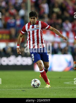 Diego Costa von Athletico Madrid in Aktion während des UEFA Champions League Halbfinales, das am 22. April 2014 im Vicente Calderon Stadium in Madrid, Spanien, ausgetragen wurde. Pic David Klein Stockfoto