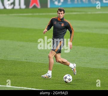 Gareth Bale von Real Madrids während eines Trainings vor dem Champions-League-Finale zwischen Real Madrid und Atletico Madrid, am Freitag, den 23. Mai 2014, im Stadion of Light in Lissabon, Portugal. David Klein/Sportimage. Stockfoto