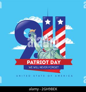 Patriot Day, Amerikanische Flagge. Patriot Day 11. September 2001. Design-Vorlage, werden wir nie vergessen, Vektor-Illustration Stock Vektor