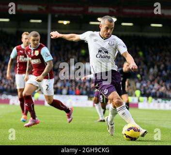 Tony Hibbert von Everton während des Barclays Premier League-Spiels zwischen Burnley und Everton im Turf Moor Stadium Burnley, England am 26. Oktober 2014. Stockfoto