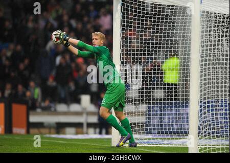 Jonas Lossl während des Spiels der französischen Ligue 1 zwischen Lyon und Guingamp im Stade de Gerland in Frankreich am 09. November 2014. Stockfoto