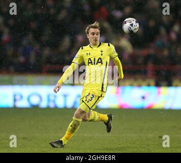 Christian Eriksen von Tottenham während des Capital One Cup Halbfinales Second Leg Match zwischen Sheffield United und Tottenham am 28. Januar 2015 im Bramall Lane Stadium in Sheffield, England. Stockfoto