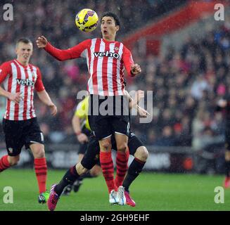 Filip Djuricic von Southampton während des Spiels der Barclays Premier League zwischen Southampton und Liverpool im St. Mary's Stadium in Southampton, England, am 22. Februar 2015. Stockfoto